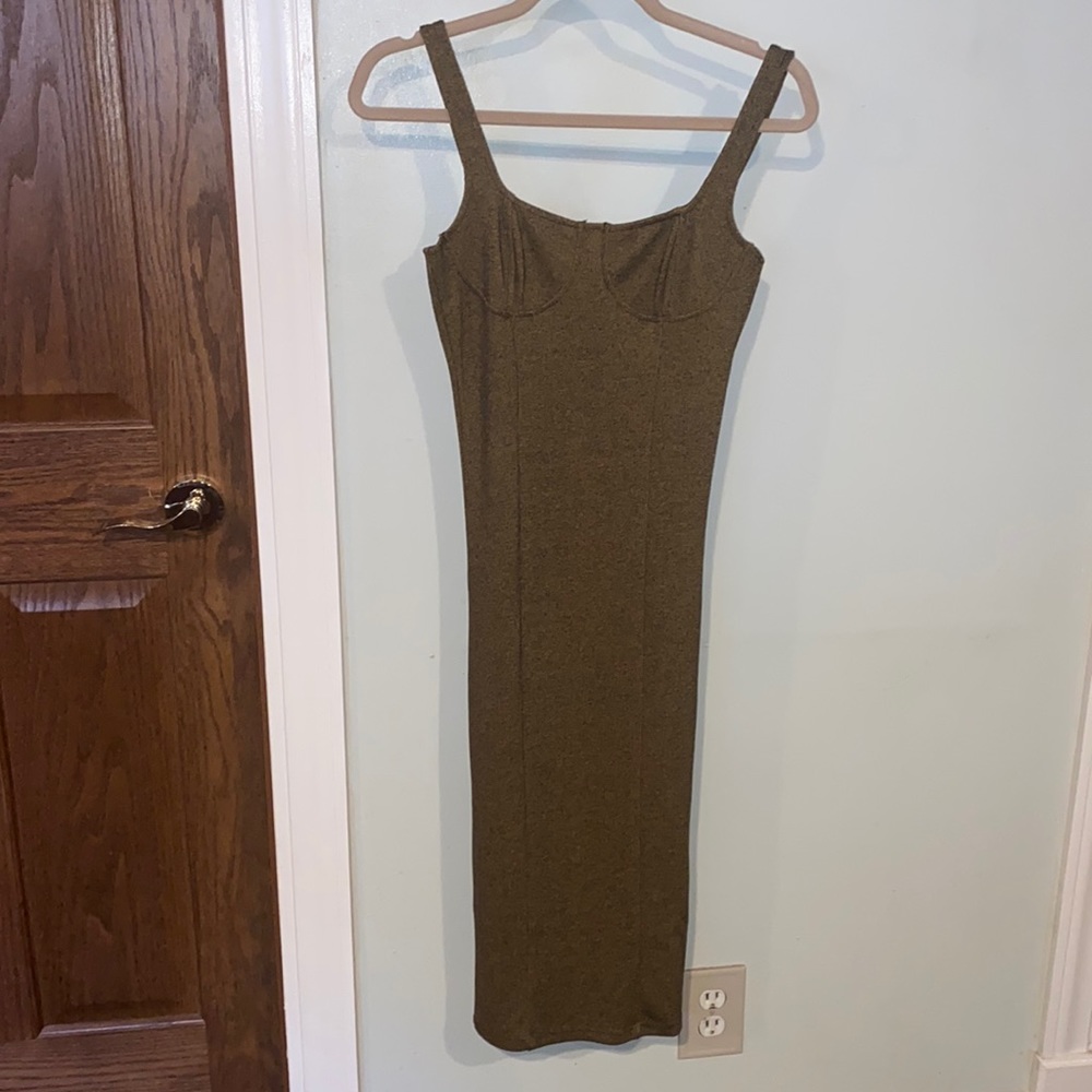 Capulet Lola Bustier Bodycon Dress Speckle Gold/Black Midi Revolve NWT-Sz Small